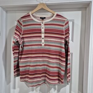 Chaps Top Womens 1X Thermal Waffle Knit Lightweight Henley‎ Southwestern Aztec